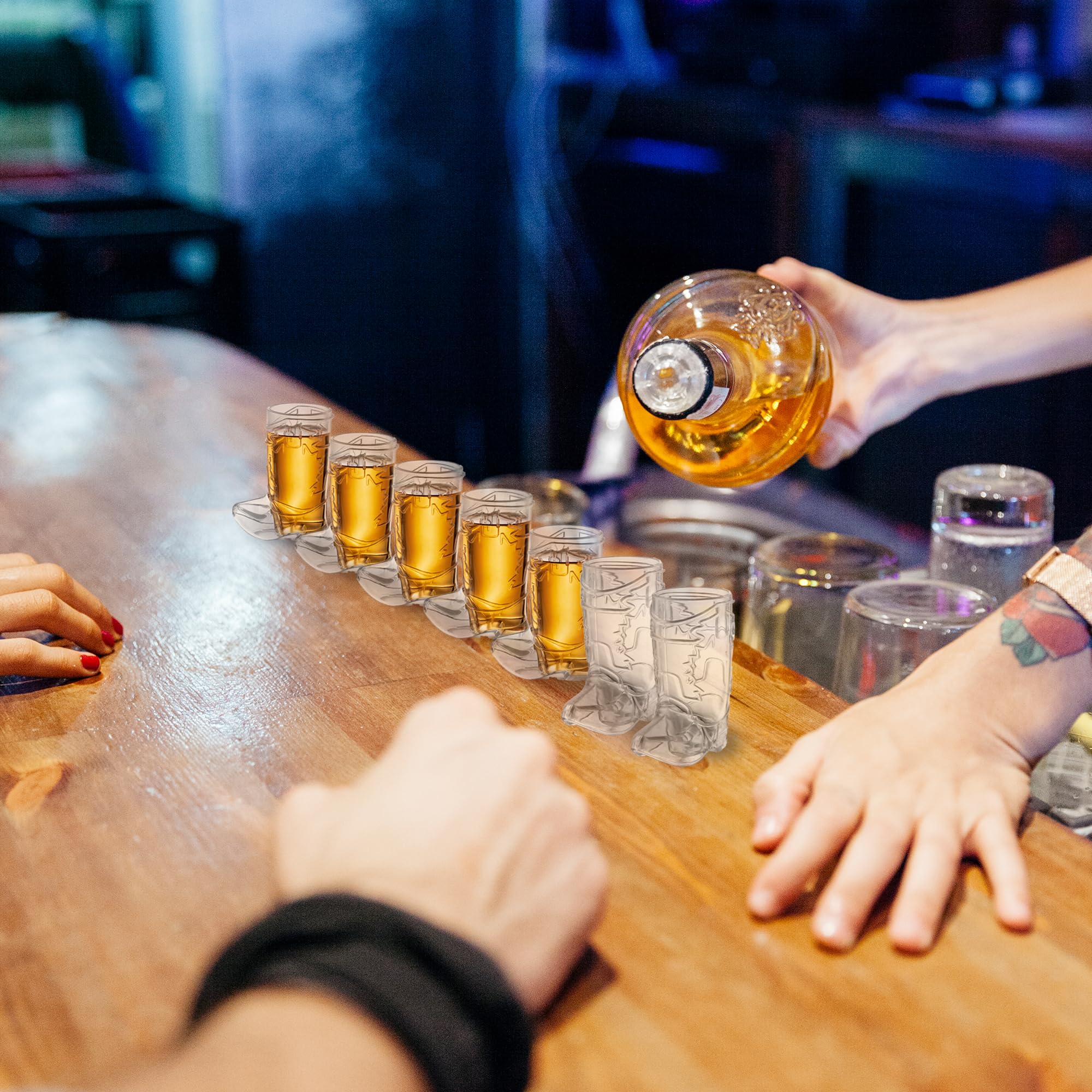 JoyServe Cowboy Boot Shot Glasses - Mini Reusable and Disposable Clear Plastic Shot Glass Cups for Themed Birthday Parties Decorations and Cowboy Bachelorette Party Favors, Holds 1-Oz